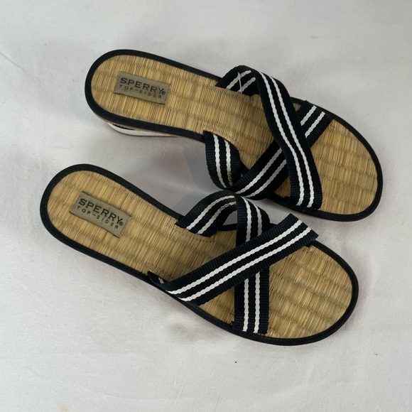 Sperry Criss Cross Low Wedge Sandal in Black‎ White Size 9 - Picture 7 of 7